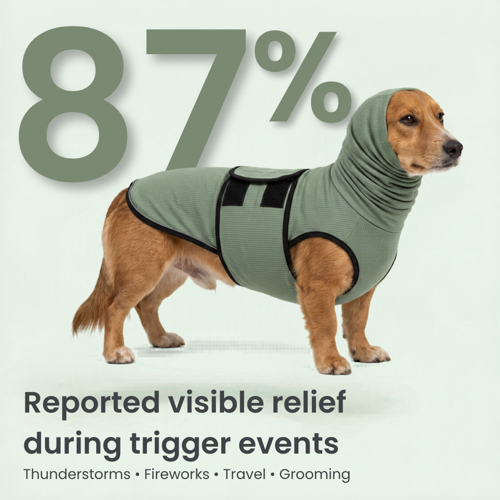 87% of dog owners report visibly calmer dogs within 30 days — HushPup results